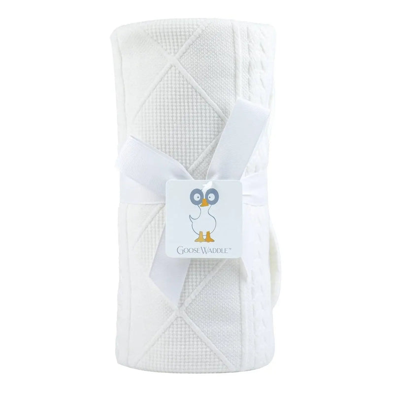 White Knit Blanket Goosewaddle® | Newborn Baby Blankets Toys Teethers Bibs & More