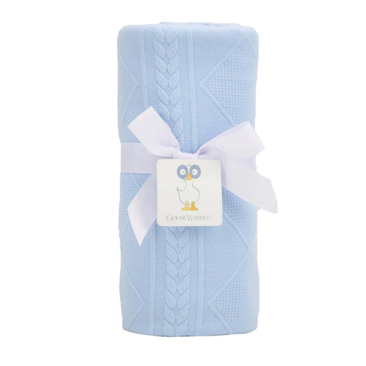 Blue Knit Baby Blanket Soft and Warm Gift for Newborns.
