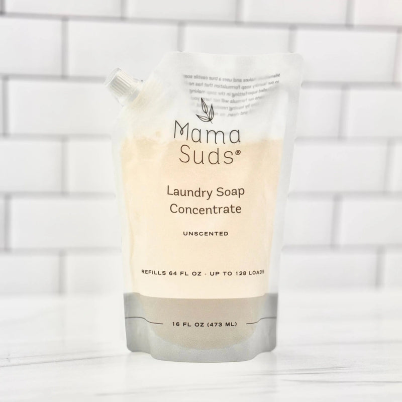 MamaSuds Laundry Soap Concentrate Pouch, unscented, 16 fl oz, refills 64 fl oz, up to 128 loads.