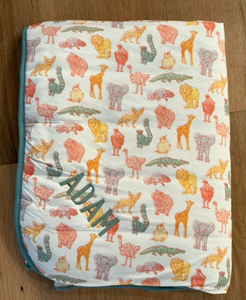 My First Zoo Trip Bamboo Blanket-Embroidered by Rayn’s Tiny Stitches