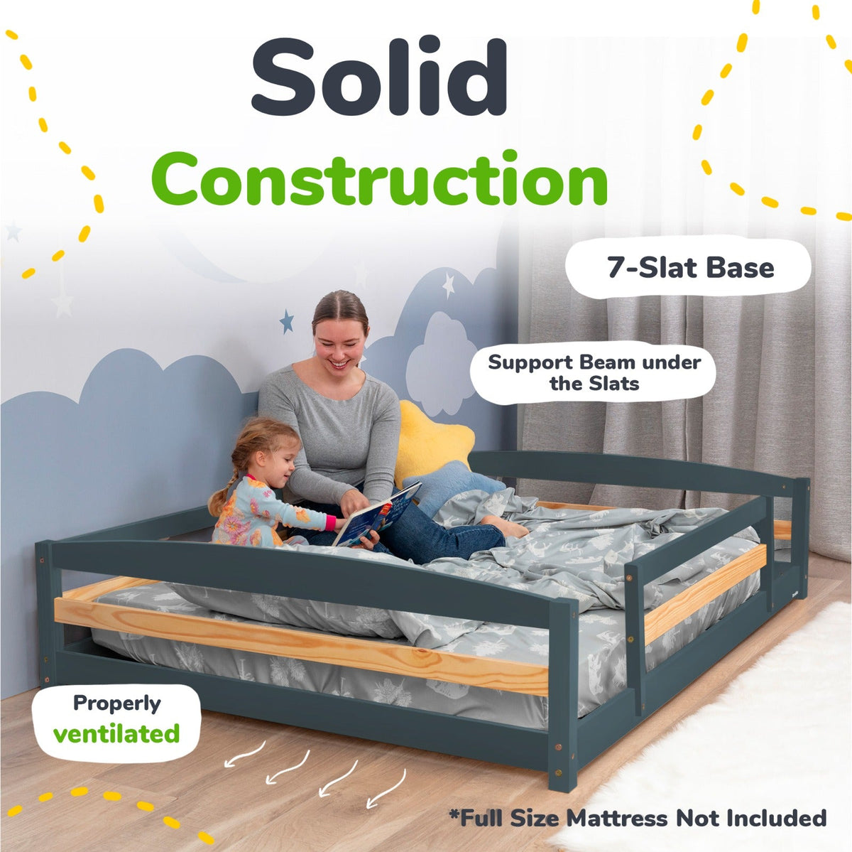 Full-Size Montessori Floor Bed with Strong Slatted Frame by Ocodile.com