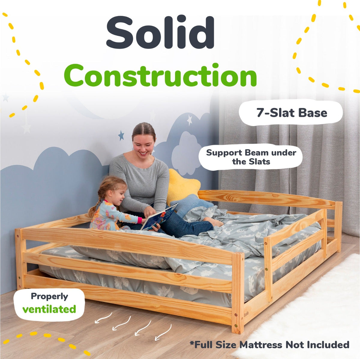 Full-Size Montessori Floor Bed with Strong Slatted Frame by Ocodile.com