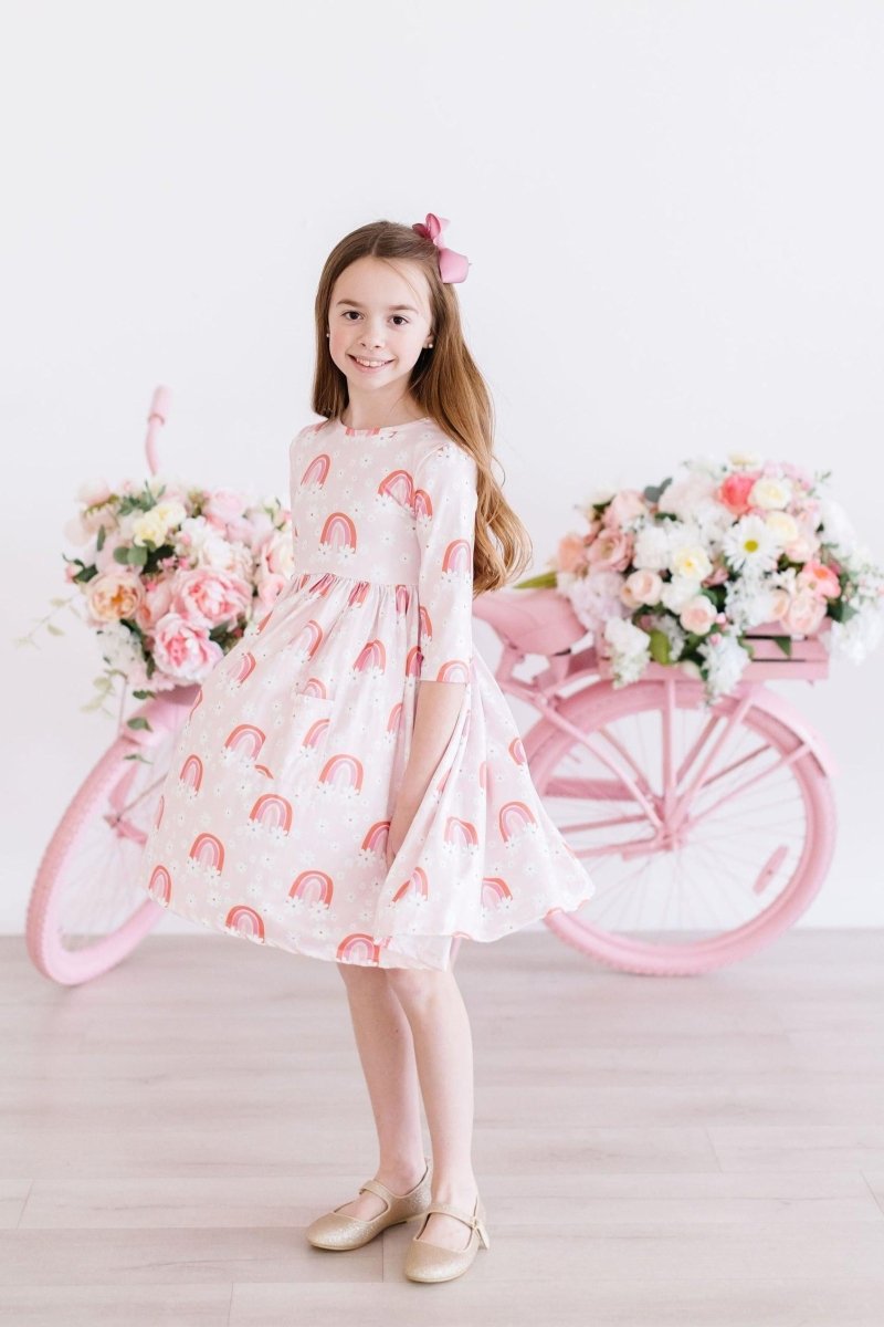 Mila & Rose ® Fun And Flowers Twirl Dress Pocket Three Quarter Sleeve - Everetts Place Boutique - 