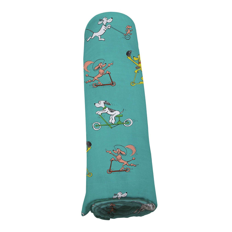 Go, Dog Go! bamboo muslin swaddle, soft breathable fabric, limited edition design.