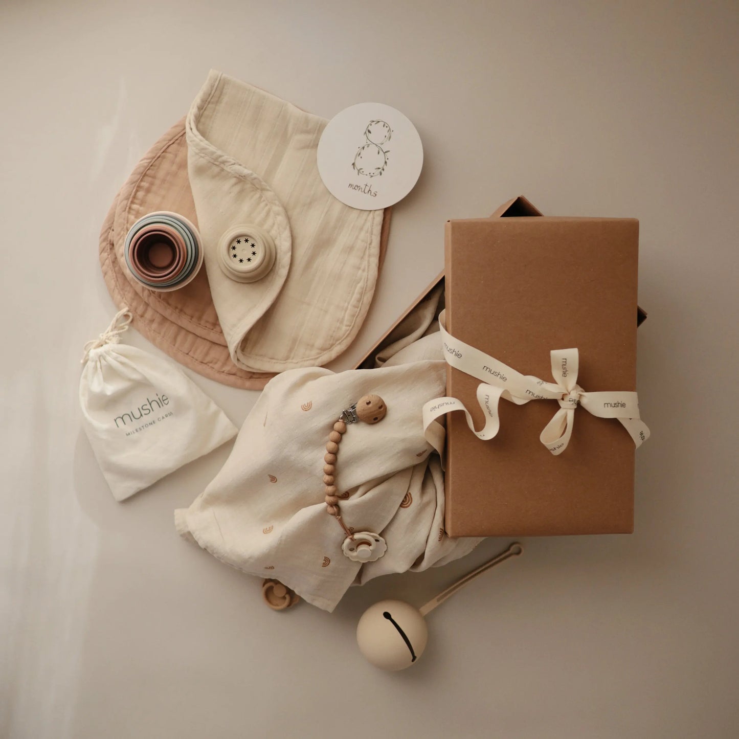 Newborn Jumbo Gift Set Seven Essential Items Thoughtful Baby Shower Gift $111 Value Mushie