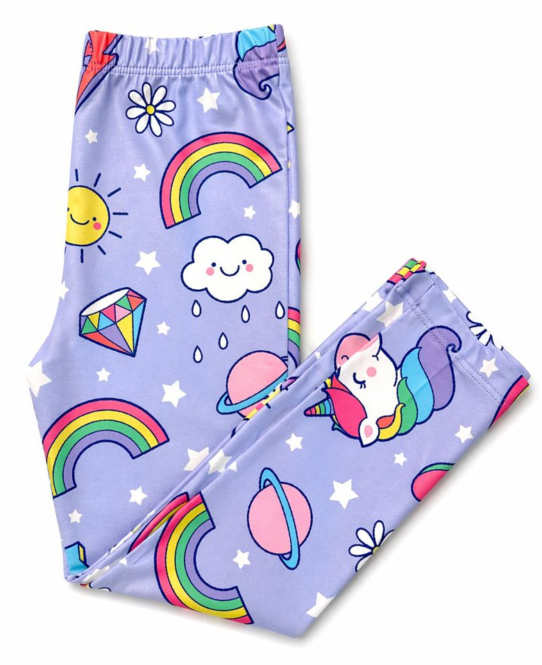 Mila & Rose organic baby Galactic Unicorns leggings, colorful space print.