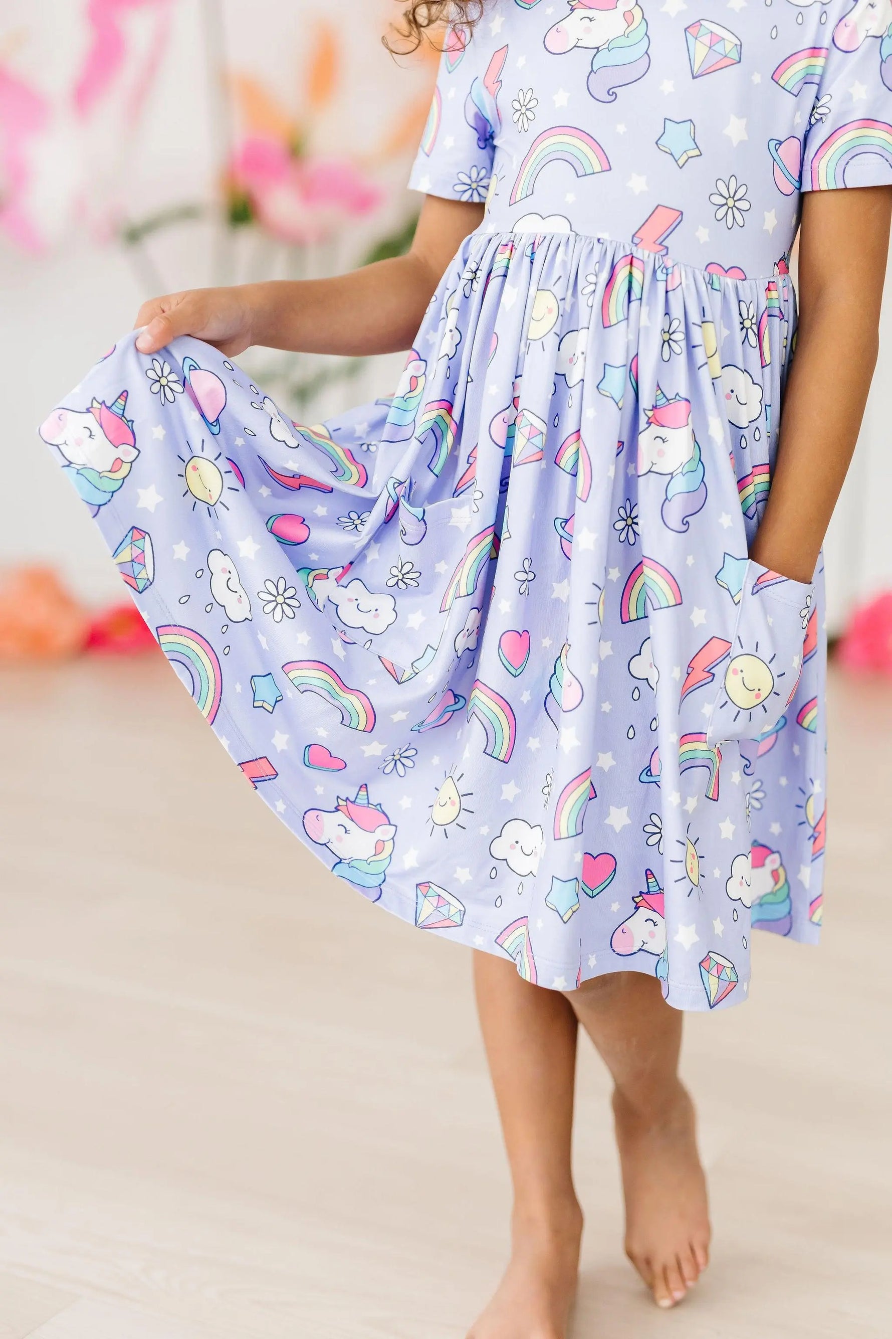 Galactic Unicorns Short Sleeve Pocket Twirl Dress for Girls Mila & Rose ® Everetts Place: Online Boutique