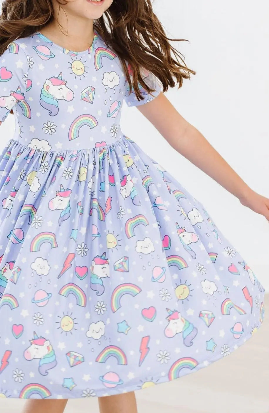Galactic Unicorns Short Sleeve Pocket Twirl Dress for Girls Mila & Rose ® Everetts Place: Online Boutique