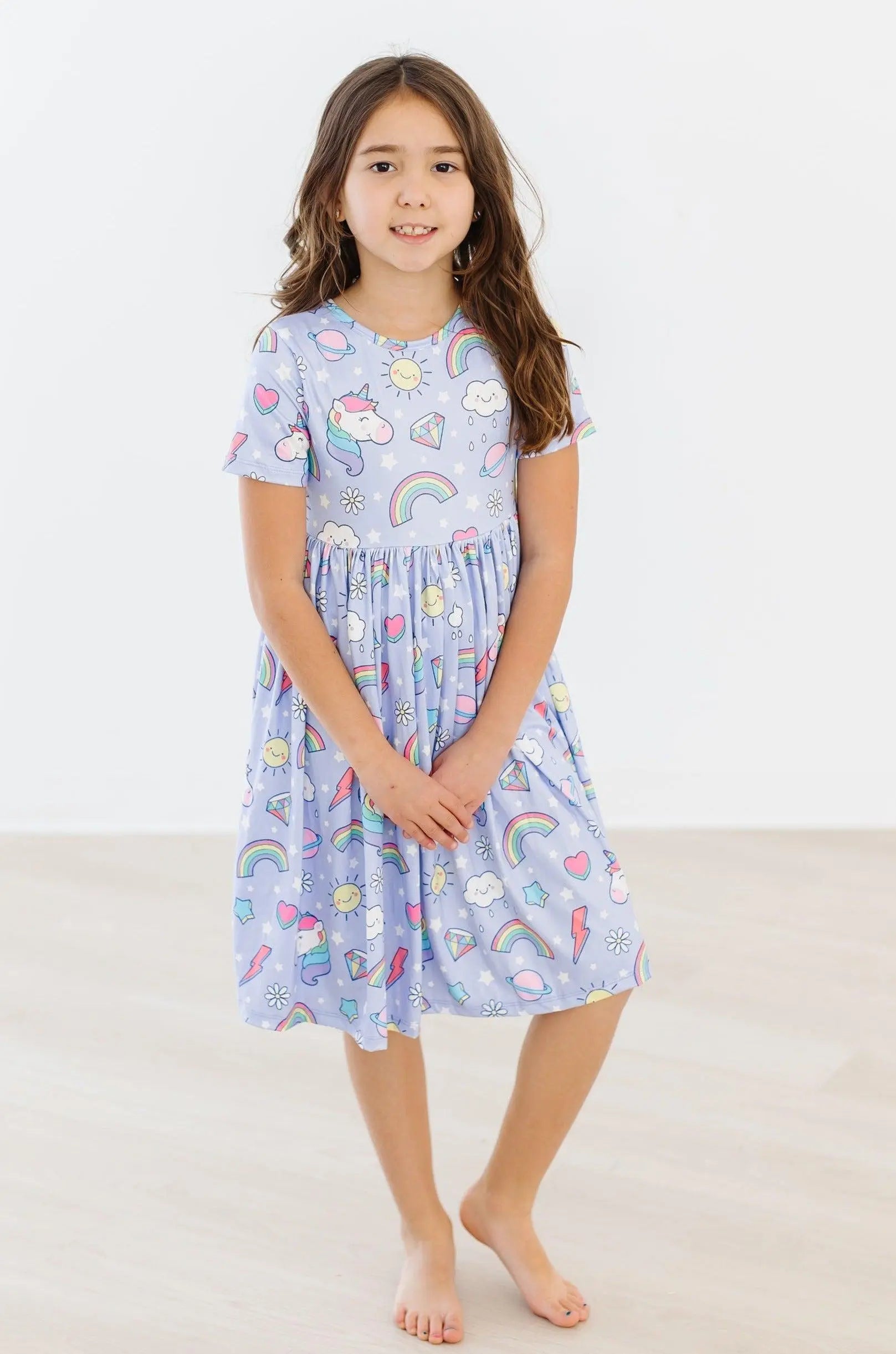 Galactic Unicorns Short Sleeve Pocket Twirl Dress for Girls Mila & Rose ® Everetts Place: Online Boutique