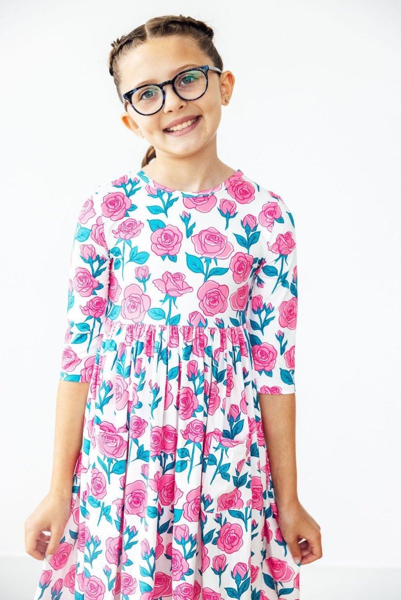 Mila & Rose ® Garden Glow Twirl Dress With Pocket Three Quarter Sleeve - Everetts Place Boutique - 