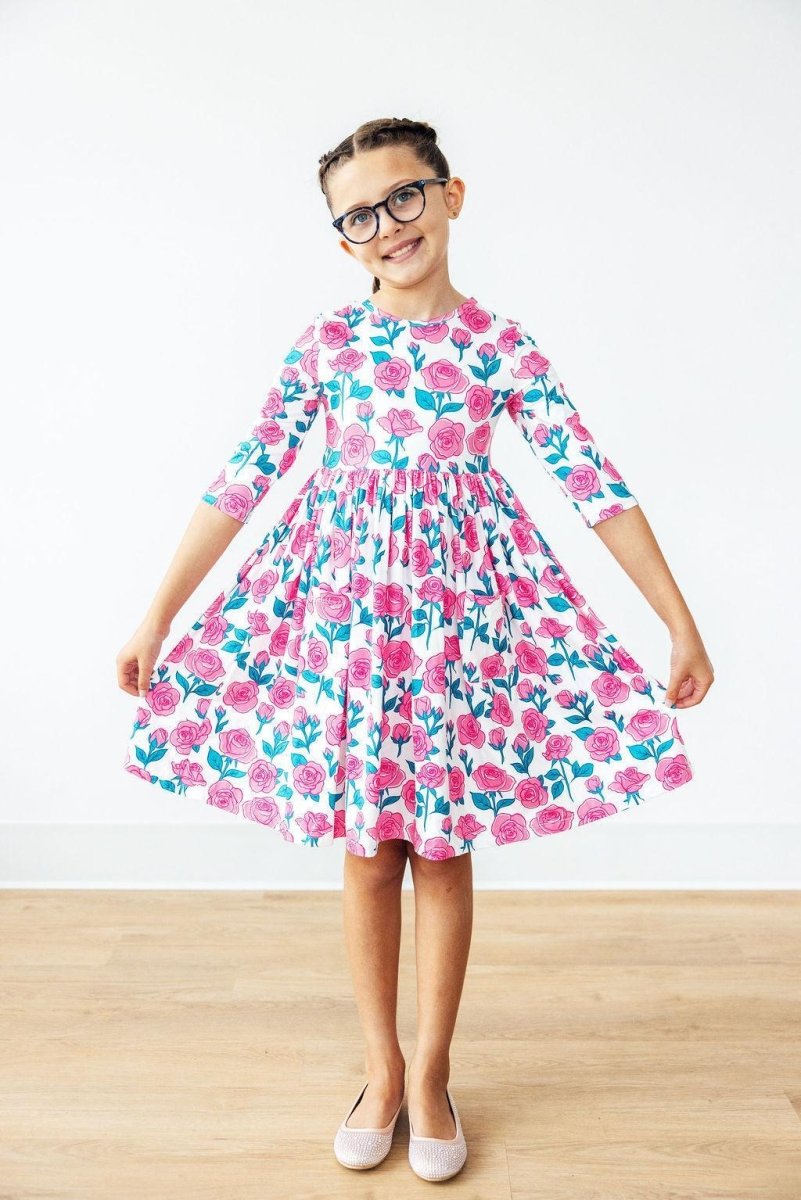 Mila & Rose ® Garden Glow Twirl Dress With Pocket Three Quarter Sleeve - Everetts Place Boutique - 