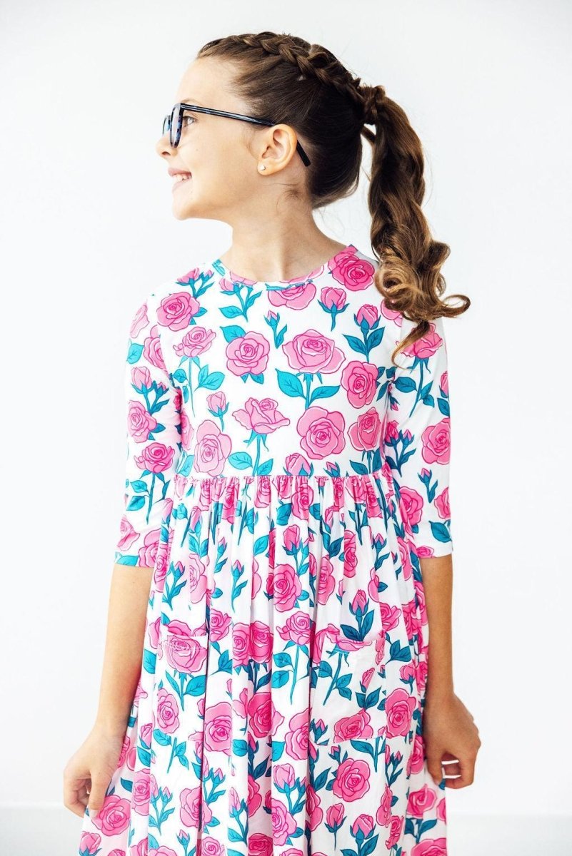 Mila & Rose ® Garden Glow Twirl Dress With Pocket Three Quarter Sleeve - Everetts Place Boutique - 