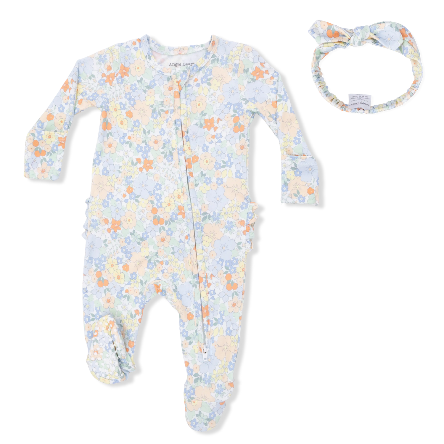 Georgia Floral 2 Way Ruffle Back Zipper Footie and Headband Set Angel Dear 