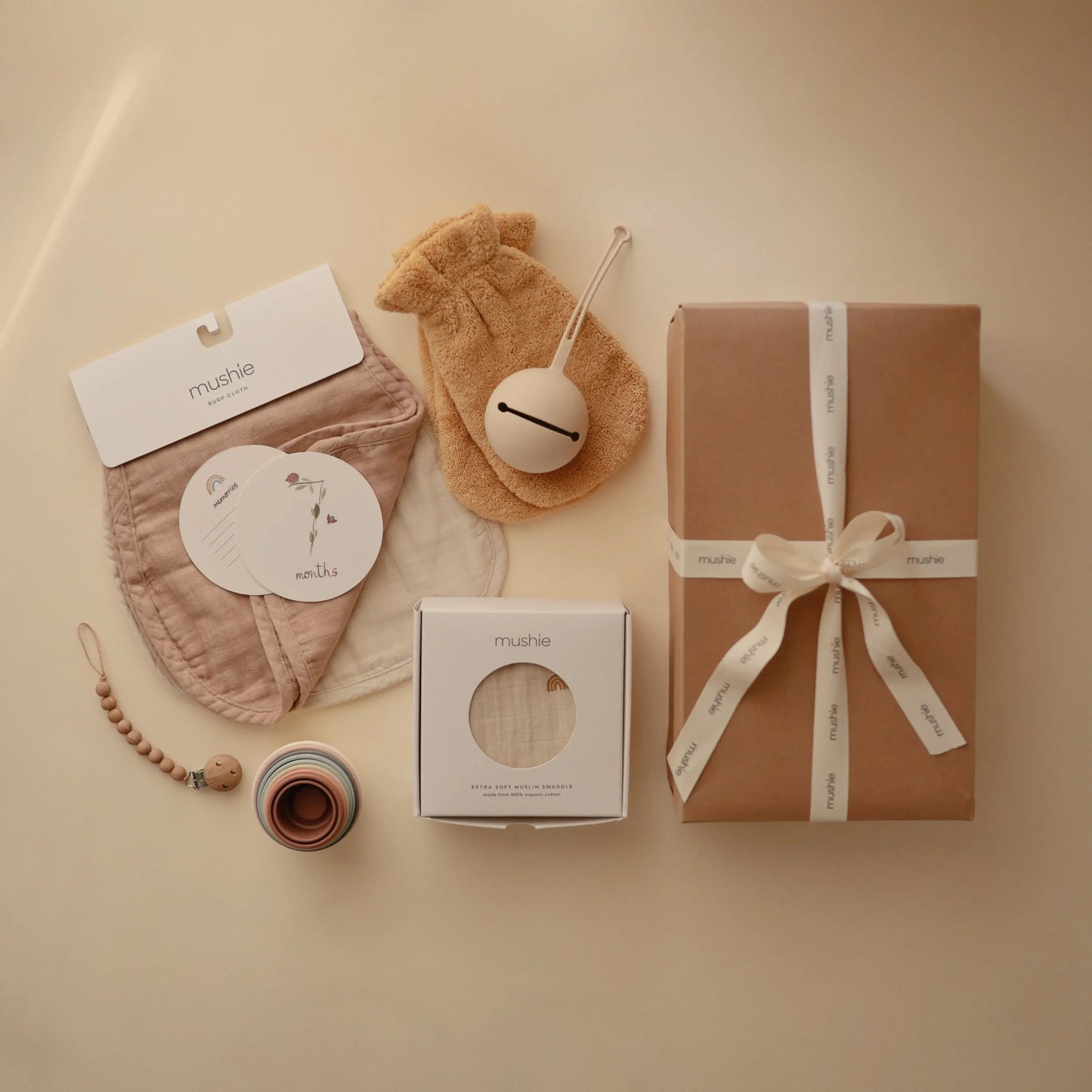 Newborn Jumbo Gift Set Seven Essential Items Thoughtful Baby Shower Gift $111 Value Mushie