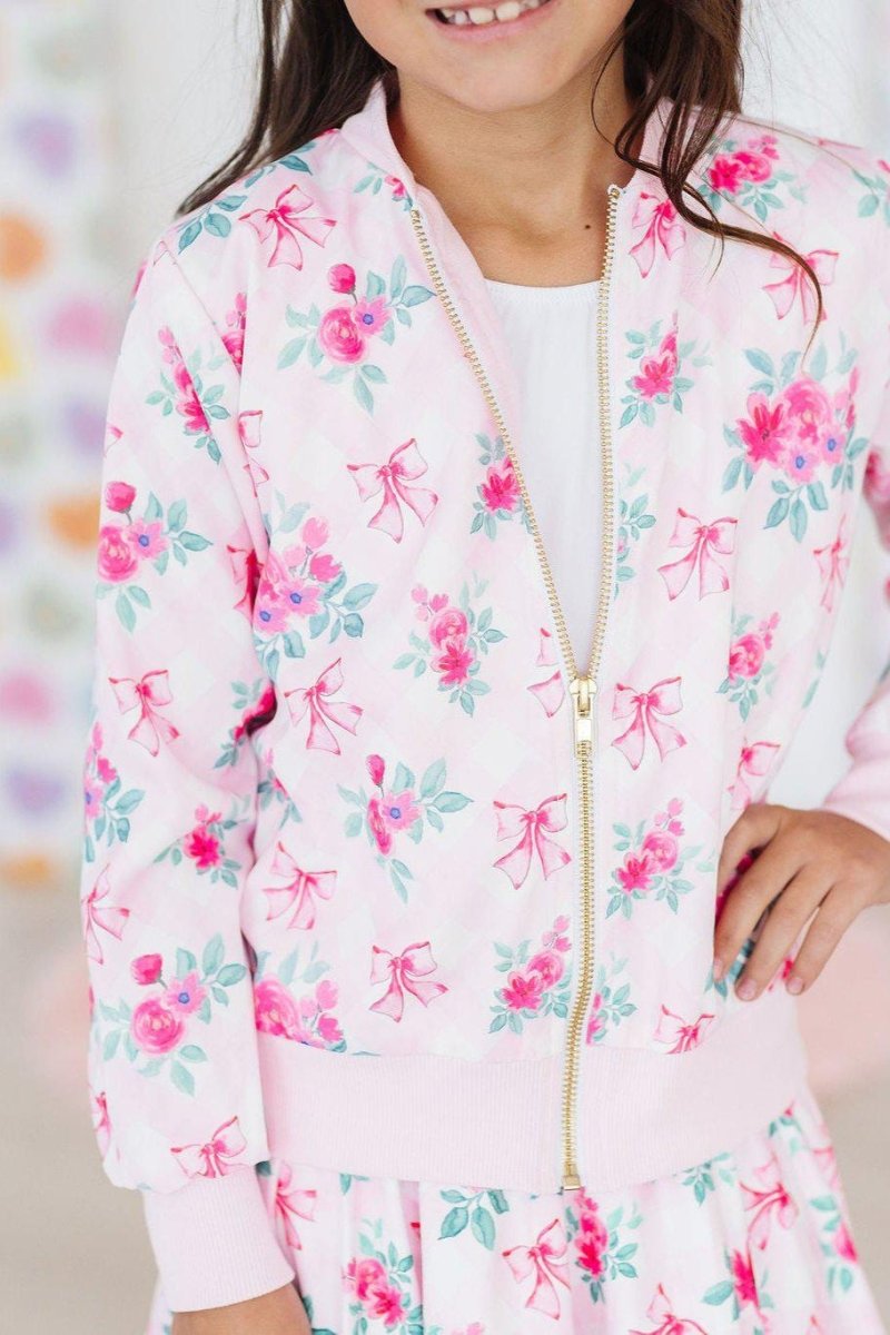 Mila & Rose ® Gingham Bows Satin Jacket For Girls By Mila And Rose - Everetts Place Boutique - 