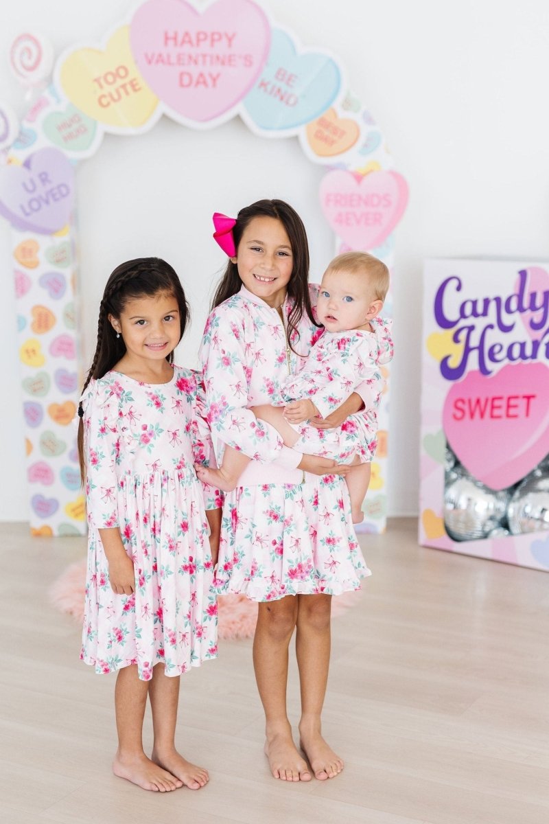 Mila & Rose ® Gingham Bows Twirl Baby Bodysuit Three Quarter Sleeve - Everetts Place Boutique - 