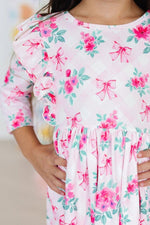 Mila & Rose ® Gingham Bows Twirl Dress For Girls Three Quarter Sleeves - Everetts Place Boutique - 