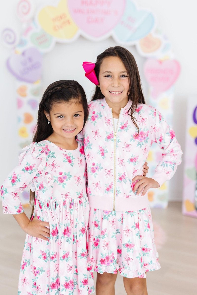 Mila & Rose ® Gingham Bows Twirl Dress For Girls Three Quarter Sleeves - Everetts Place Boutique - 