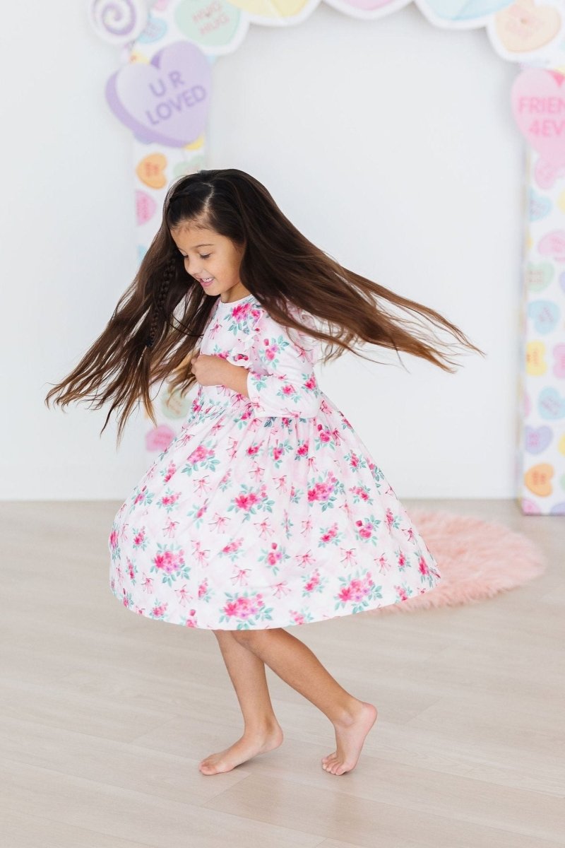 Mila & Rose ® Gingham Bows Twirl Dress For Girls Three Quarter Sleeves - Everetts Place Boutique - 