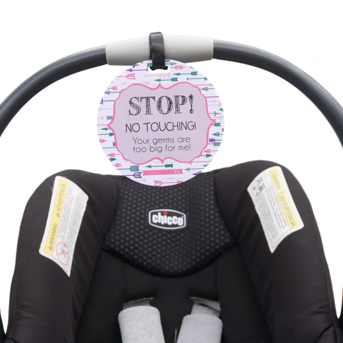 Three Little Tots Girl Arrows Stop No Touching Newborn Baby Car Seat Sign Tag - 
