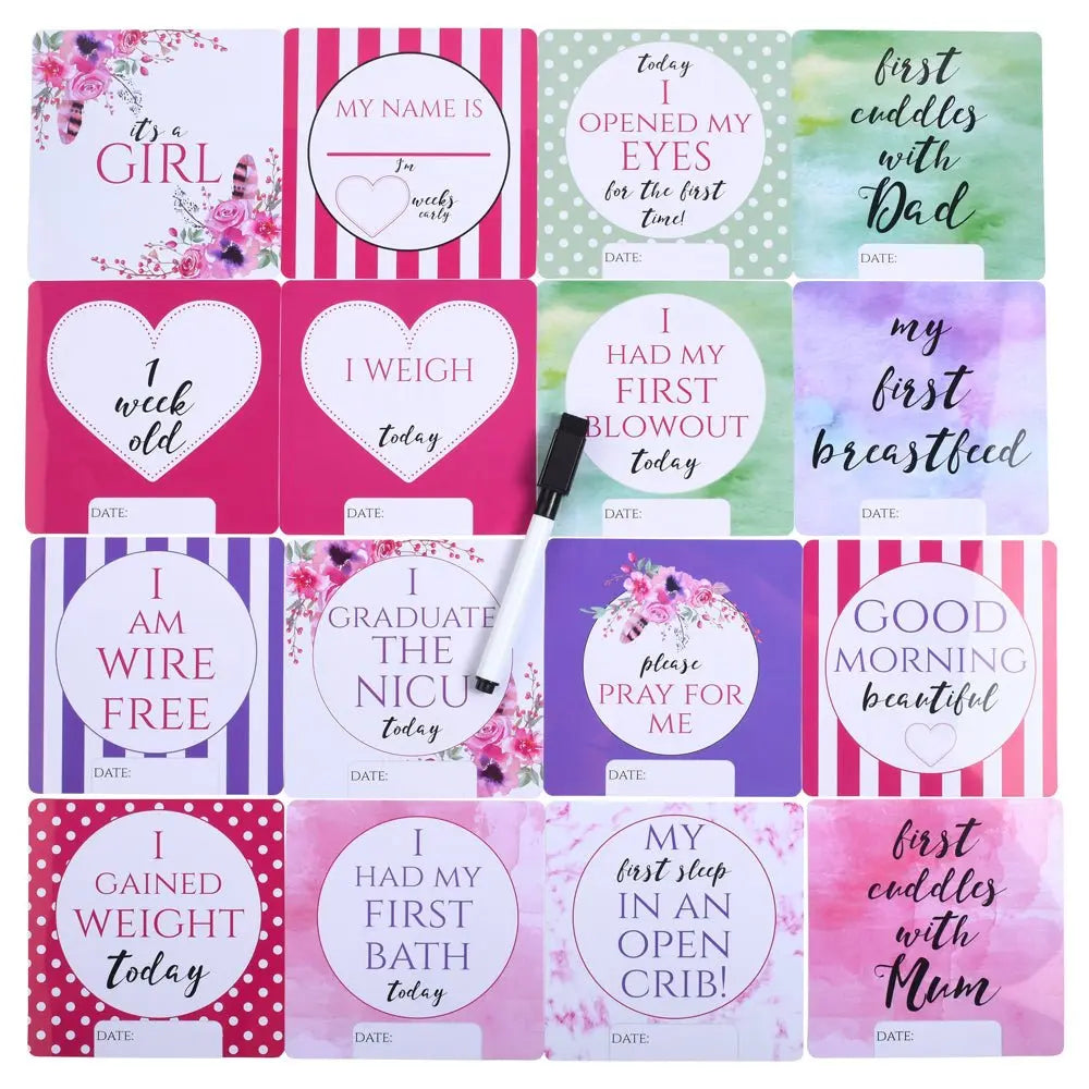 Three Little Tots Girl Plastic NICU Milestone Cards w/ Marker - 