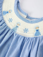 Girls Blue Striped Smocked Dress With Short Sleeves Rylee Faith Designs Everetts Place Boutique