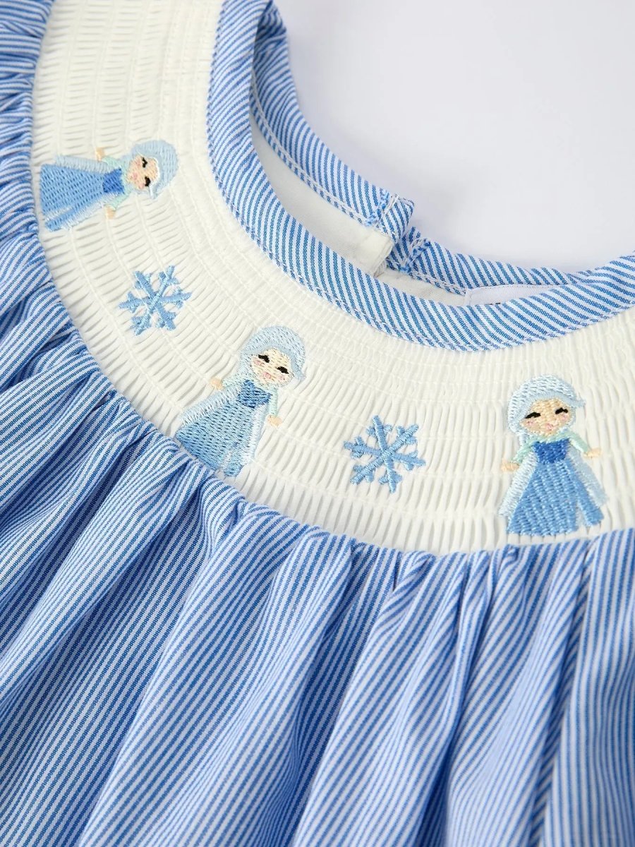 Girls Blue Striped Smocked Dress With Short Sleeves Rylee Faith Designs Everetts Place Boutique