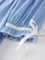 Girls Blue Striped Smocked Dress With Short Sleeves Rylee Faith Designs Everetts Place Boutique