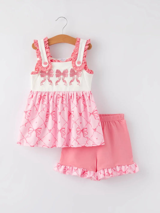 Girls Bow Ruffle Shorts Set for Kids Stylish Comfortable Fashion Outfit Rylee Faith Designs Everetts Place: Online Boutique