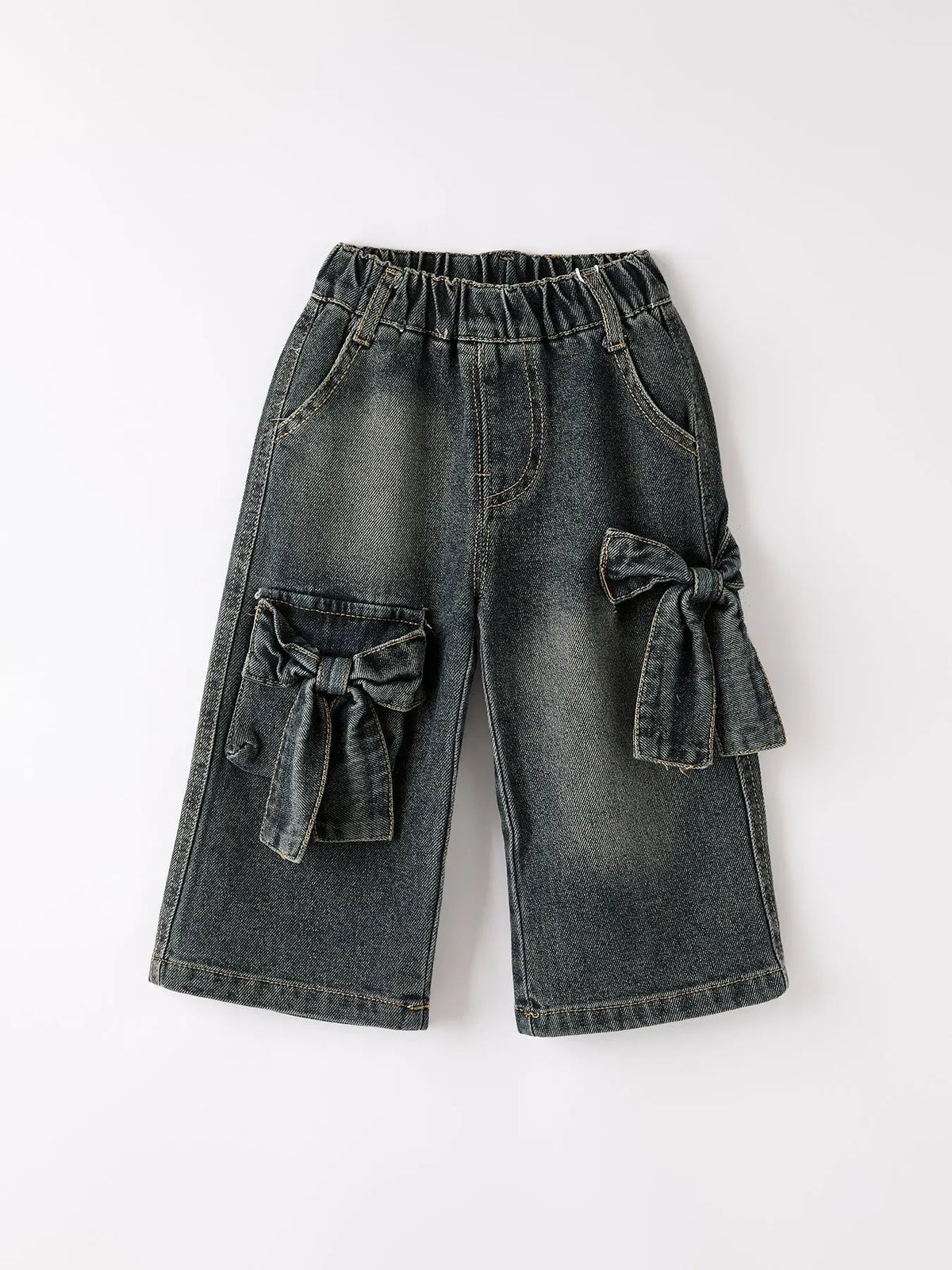 Girls Bow Stretch Wide-Leg Jeans - Denim, Textile, Pocket, Baby & Toddler Clothing, Pattern | Everetts Place