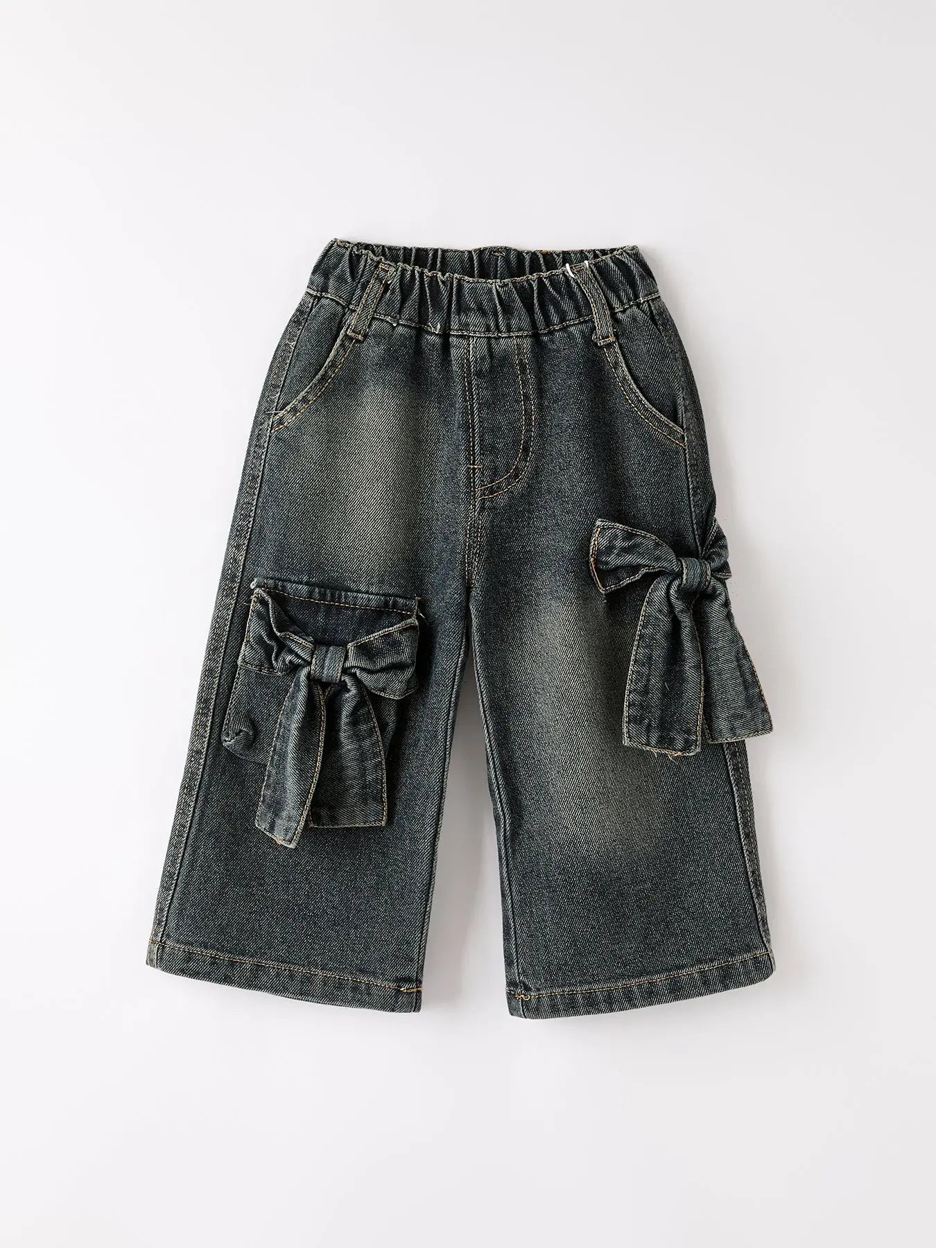 Girls Bow Stretch Wide-Leg Jeans - Denim, Textile, Pocket, Baby & Toddler Clothing, Pattern | Everetts Place