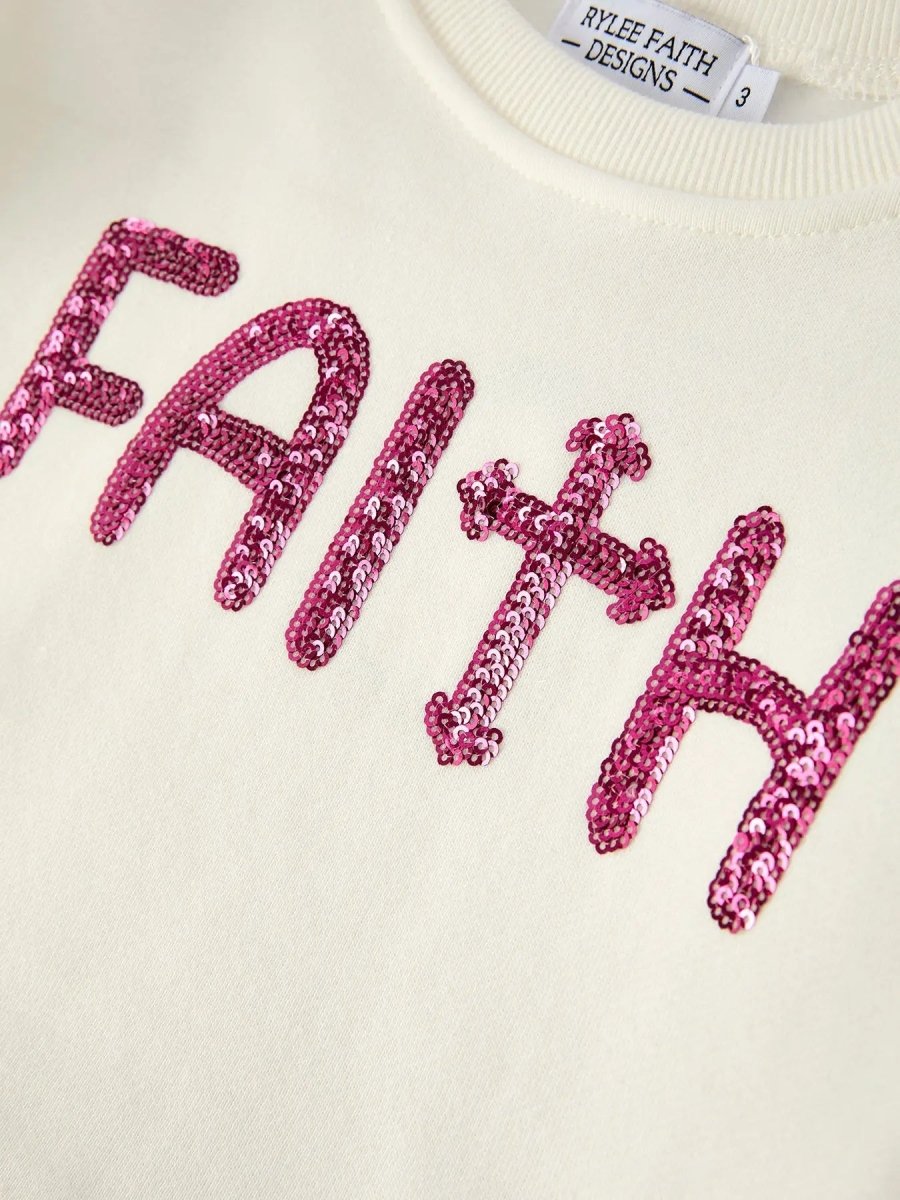 Girls Christian Outfit Long Sleeve Faith Top Pink Skirt Rylee Faith Designs Everetts Place Boutique