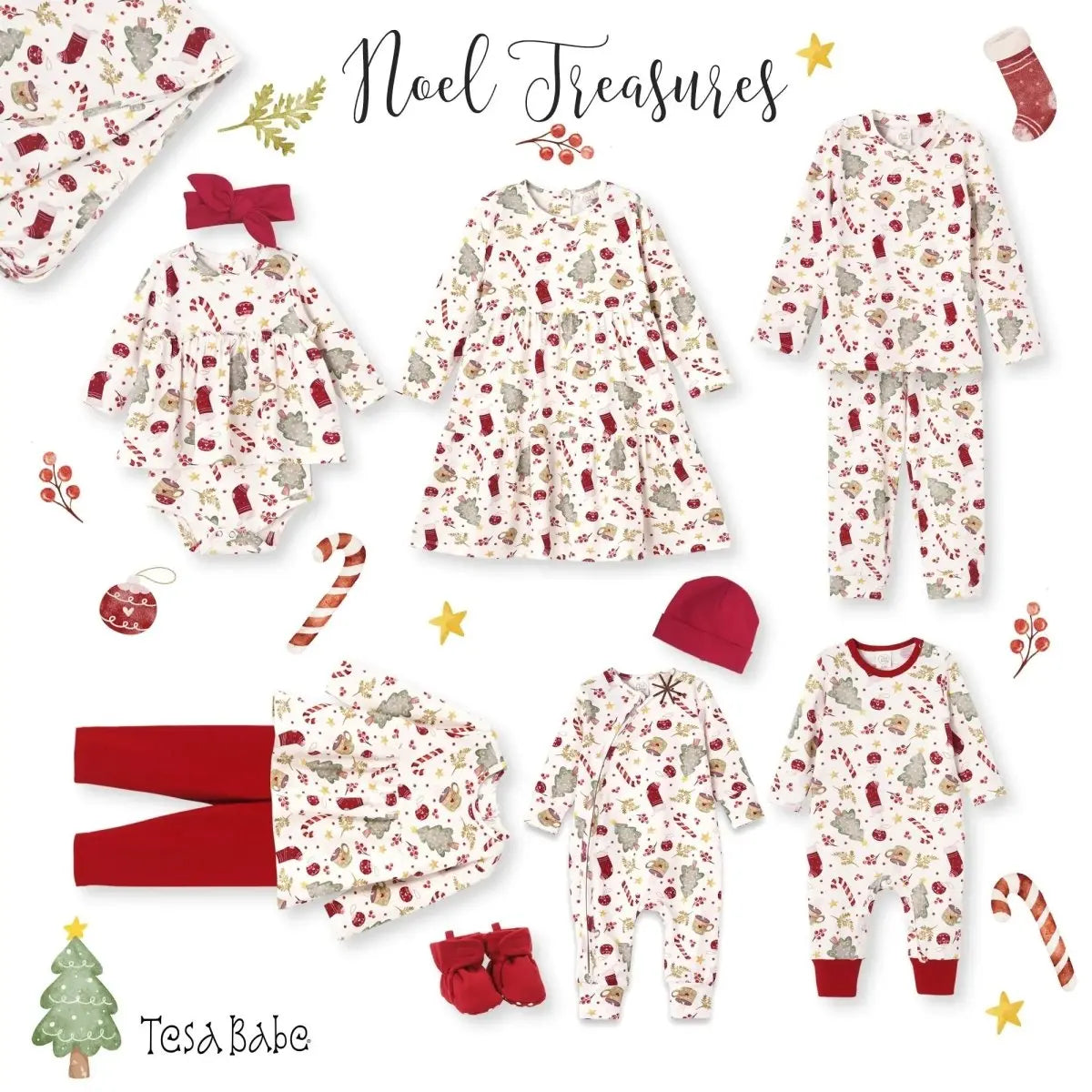 Tesa Babe Girls Christmas Dress Bamboo Holiday Tiered Twirl Noel - Everetts Place Boutique - 