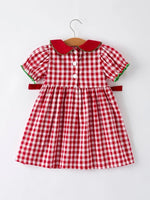 Girls Christmas Dress Red Plaid With Tree Bow Accents Rylee Faith Designs Everetts Place Boutique