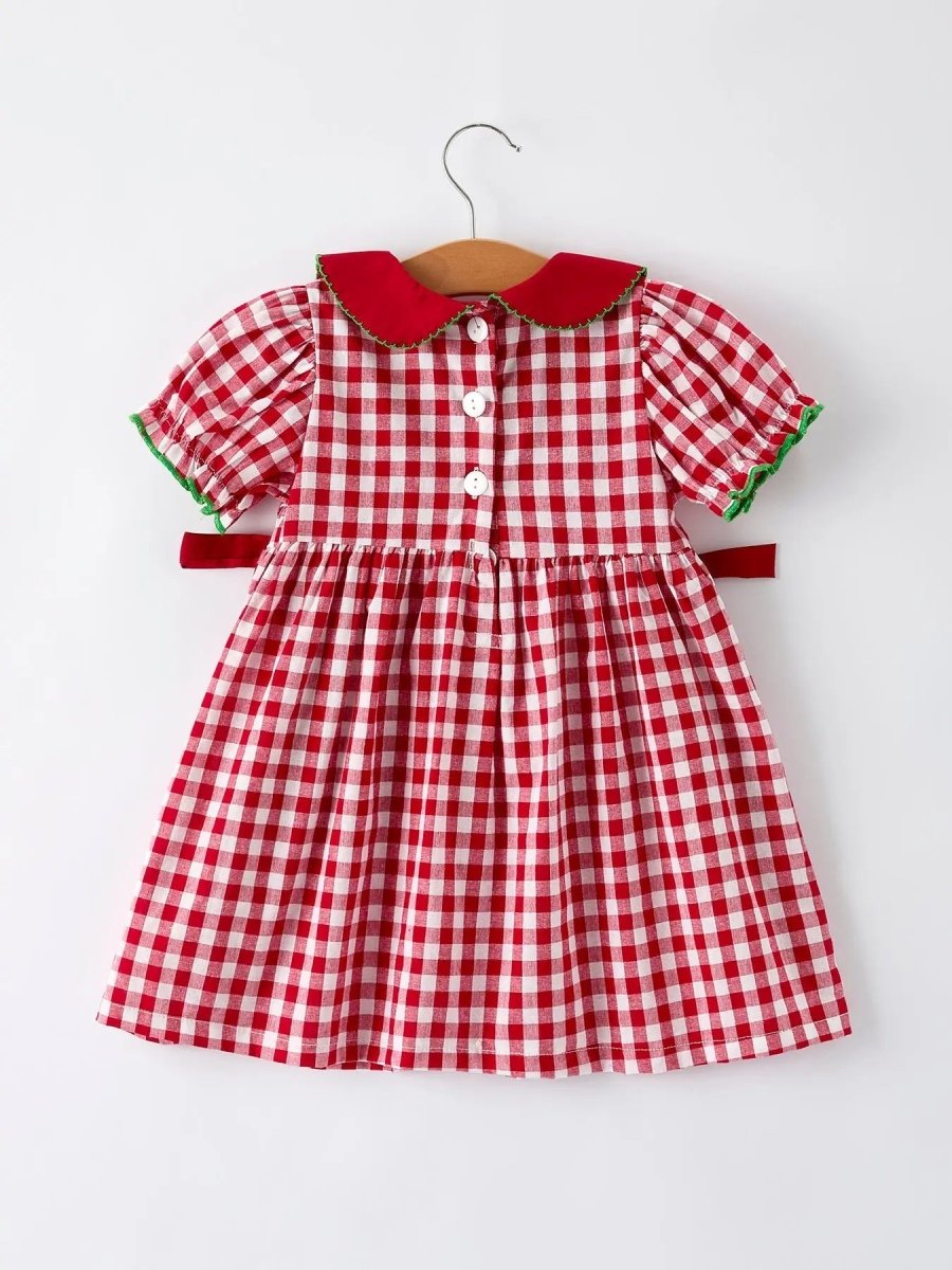 Girls Christmas Dress Red Plaid With Tree Bow Accents Rylee Faith Designs Everetts Place Boutique