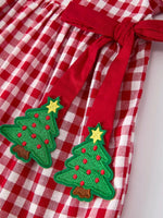Girls Christmas Dress Red Plaid With Tree Bow Accents Rylee Faith Designs Everetts Place Boutique