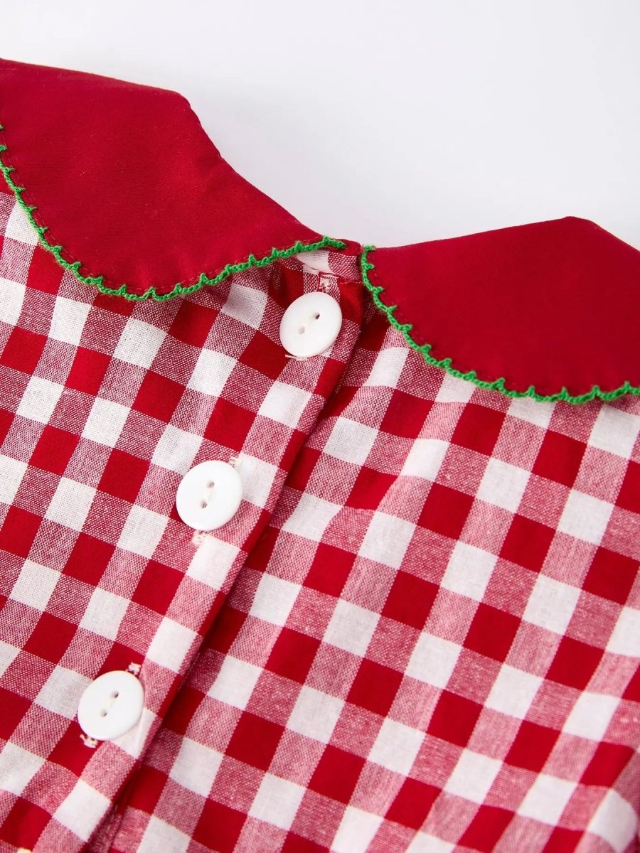 Girls Christmas Dress Red Plaid With Tree Bow Accents Rylee Faith Designs Everetts Place Boutique