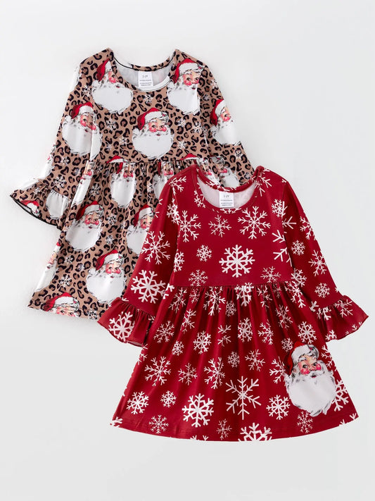 Girls Christmas Dress Set With Santa Print 2 Piece Outfit Rylee Faith Designs Everetts Place: Online Boutique