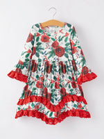 Rylee Faith Designs Girls Christmas Floral Print Long Sleeve Dress - Apparel & Accessories > Clothing > Dresses Dress