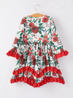 Rylee Faith Designs Girls Christmas Floral Print Long Sleeve Dress - Apparel & Accessories > Clothing > Dresses Dress