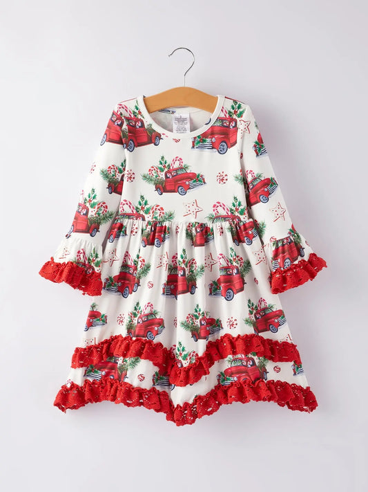 Girls Christmas Print Holiday Dress Rylee Faith Designs Everetts Place: Online Boutique