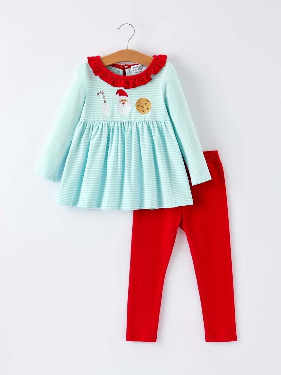 Rylee Faith Designs Girls Christmas Santa Candy Cane Embroidery Striped Set - Everetts Place Boutique - 