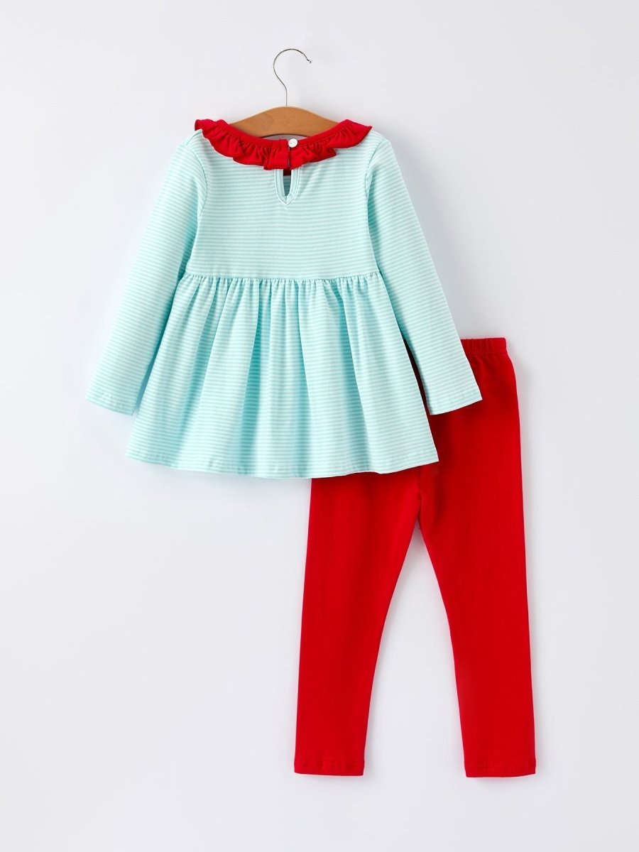 Rylee Faith Designs Girls Christmas Santa Candy Cane Embroidery Striped Set - Everetts Place Boutique - 