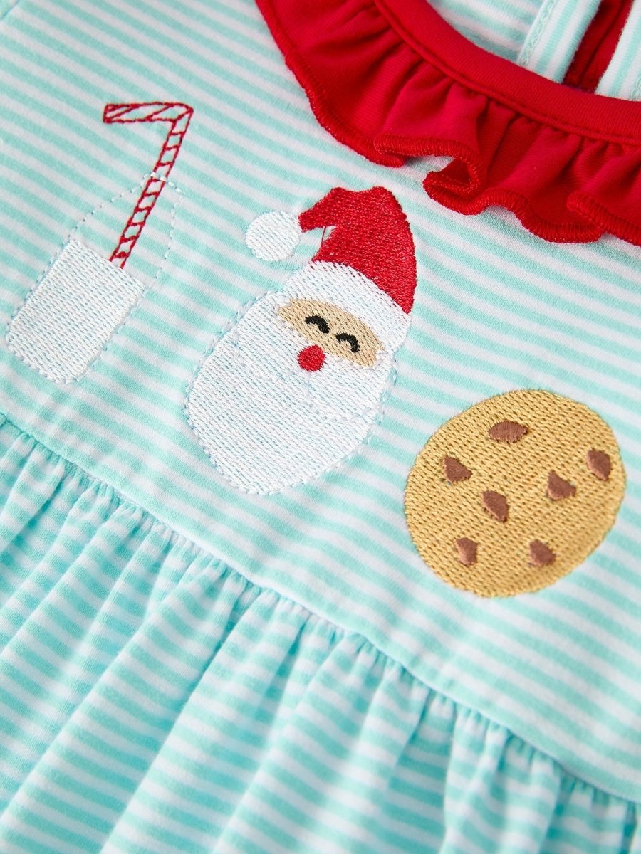 Rylee Faith Designs Girls Christmas Santa Candy Cane Embroidery Striped Set - Everetts Place Boutique - 