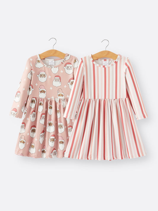 Girls Christmas Santa Print Stripe Dress Two Piece Set Rylee Faith Designs Everetts Place: Online Boutique