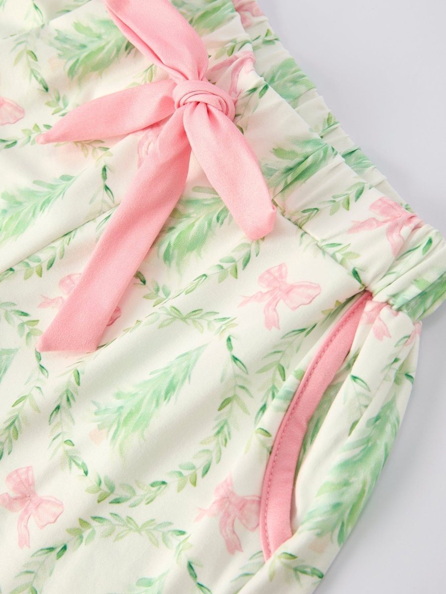 Girls Christmas Tree and Bow Print Pajama Set Cozy Nights Rylee Faith Designs Everetts Place: Online Boutique