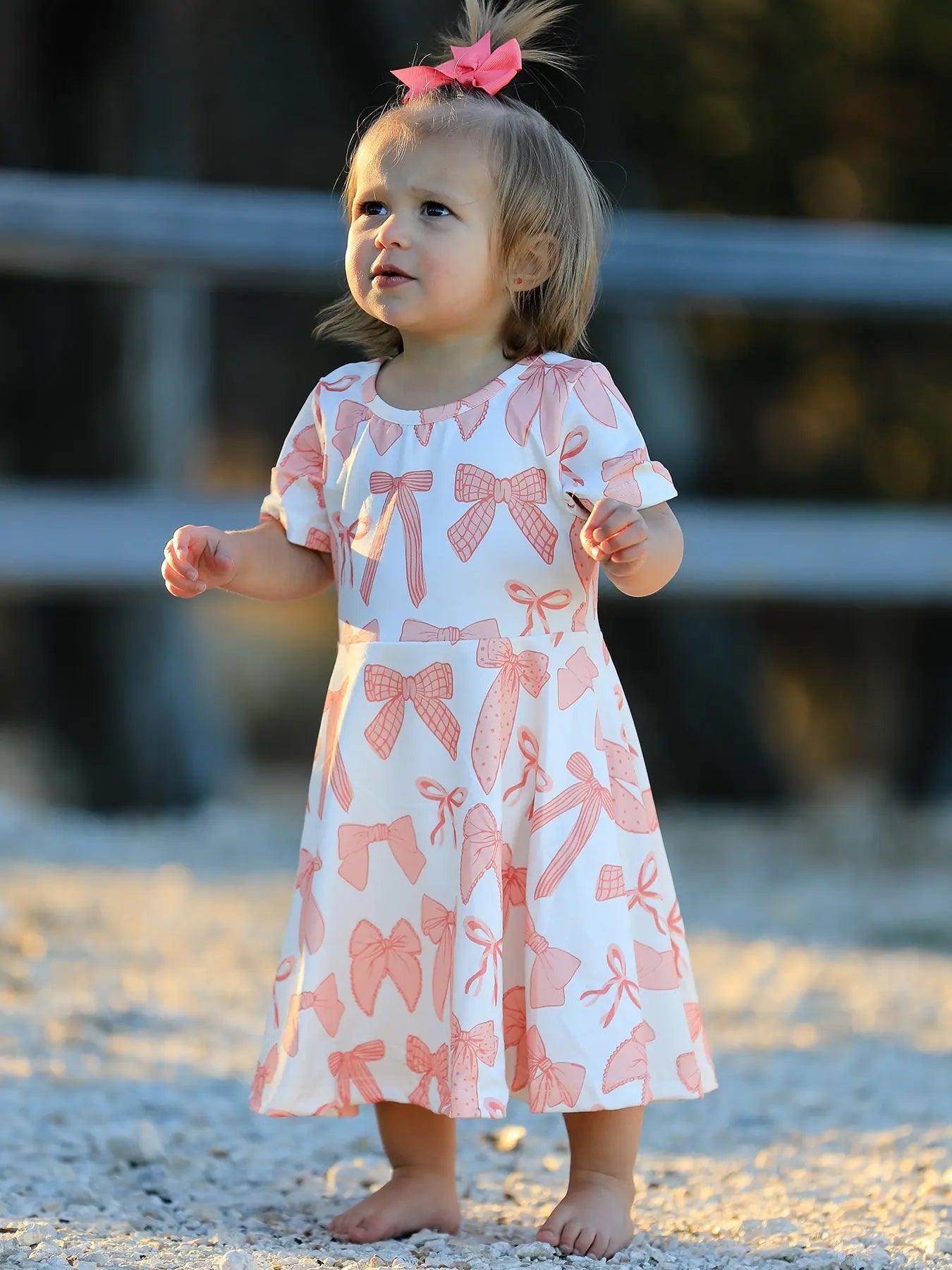 Girls Dress with Bow Print Comfortable and Stylish 95 Percent Polyester 5 Percent Spandex Rylee Faith Designs Everetts Place: Online Boutique