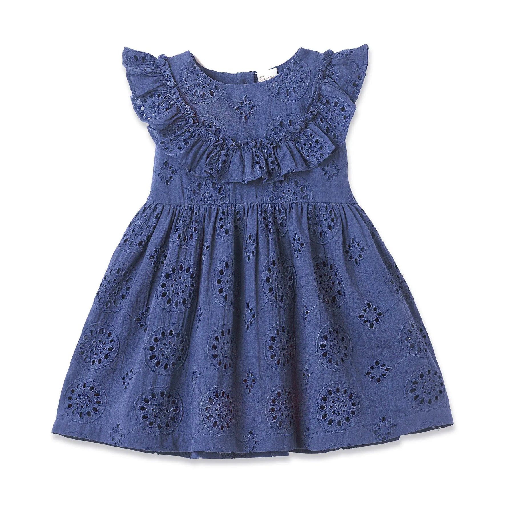 Girls Eyelet Ruffle Dress Cotton Blue Embroidered Trim Tesa Babe 