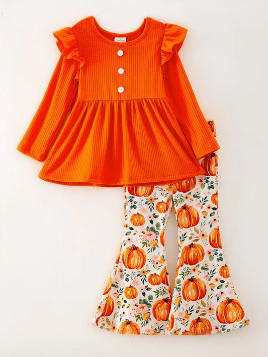 Girls Halloween Pumpkin Print Outfit Set Rylee Faith Designs Everetts Place: Online Boutique