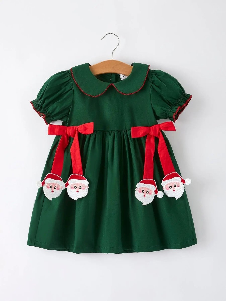Girls Holiday Outfit Santa Bow Green Christmas Dress Rylee Faith Designs Everetts Place Boutique